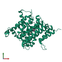 PDB entry 3qe7 coloured by chain, front view.
