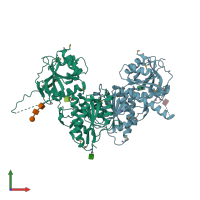 PDB entry 3qek coloured by chain, front view.