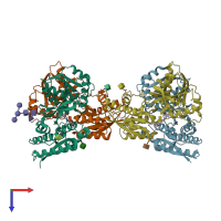 PDB entry 3qel coloured by chain, top view.