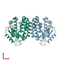 PDB entry 3qeo coloured by chain, front view.