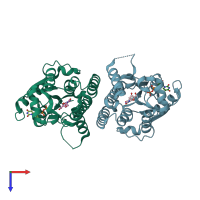 PDB entry 3qeo coloured by chain, top view.