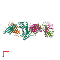 PDB entry 3qeq coloured by chain, top view.