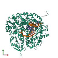 PDB entry 3qes coloured by chain, front view.