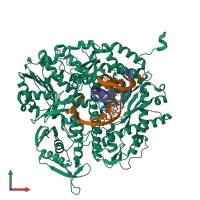 PDB entry 3qex coloured by chain, front view.