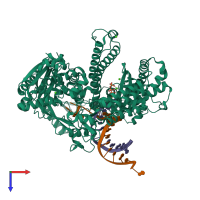 PDB entry 3qex coloured by chain, top view.