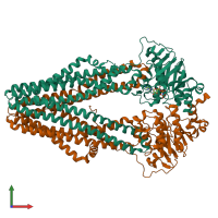 PDB entry 3qf4 coloured by chain, front view.