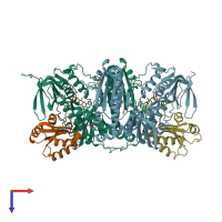 PDB entry 3qfb coloured by chain, top view.