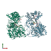 PDB entry 3qfc coloured by chain, front view.