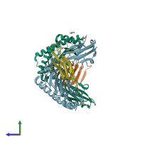 PDB entry 3qfd coloured by chain, side view.