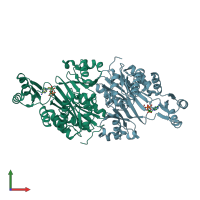 PDB entry 3qff coloured by chain, front view.