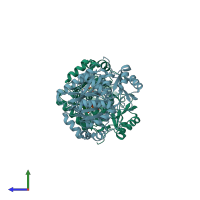 PDB entry 3qff coloured by chain, side view.