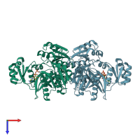 PDB entry 3qff coloured by chain, top view.