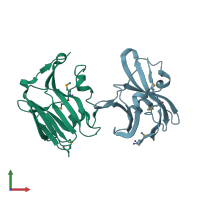 PDB entry 3qfg coloured by chain, front view.