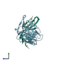 PDB entry 3qfg coloured by chain, side view.