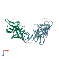 PDB entry 3qfg coloured by chain, top view.