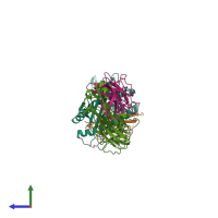 PDB entry 3qfj coloured by chain, side view.