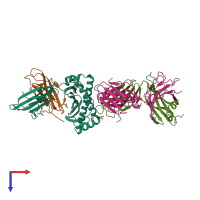 PDB entry 3qfj coloured by chain, top view.