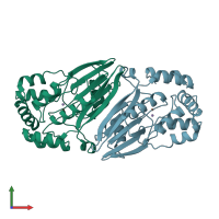 PDB entry 3qfm coloured by chain, front view.