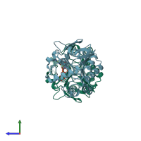 PDB entry 3qfo coloured by chain, side view.