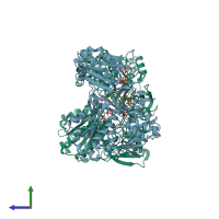 PDB entry 3qfr coloured by chain, side view.