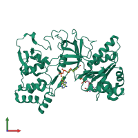 PDB entry 3qft coloured by chain, front view.