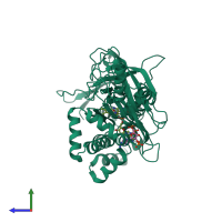 PDB entry 3qft coloured by chain, side view.