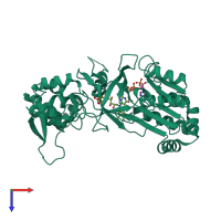 PDB entry 3qft coloured by chain, top view.