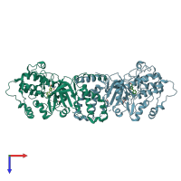 PDB entry 3qfv coloured by chain, top view.