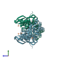 PDB entry 3qfw coloured by chain, side view.