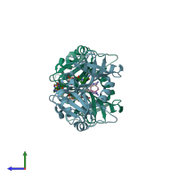 PDB entry 3qfx coloured by chain, side view.