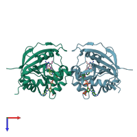 PDB entry 3qfx coloured by chain, top view.