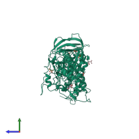 PDB entry 3qg1 coloured by chain, side view.