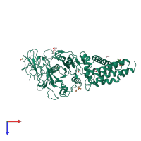 PDB entry 3qg1 coloured by chain, top view.
