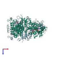 PDB entry 3qg2 coloured by chain, top view.