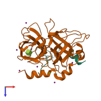 PDB entry 3qgn coloured by chain, top view.