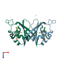 PDB entry 3qgp coloured by chain, top view.