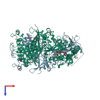 PDB entry 3qgt coloured by chain, top view.