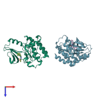 PDB entry 3qgw coloured by chain, top view.