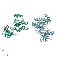 PDB entry 3qgy coloured by chain, front view.