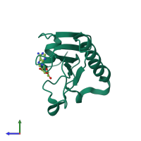 PDB entry 3qgz coloured by chain, side view.