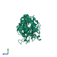 PDB entry 3qh1 coloured by chain, side view.