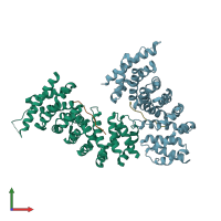PDB entry 3qhe coloured by chain, front view.