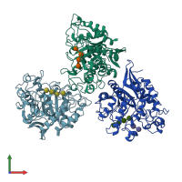 PDB entry 3qhn coloured by chain, front view.