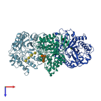 PDB entry 3qhn coloured by chain, top view.