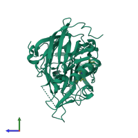 PDB entry 3qi1 coloured by chain, side view.