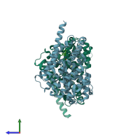 PDB entry 3qi3 coloured by chain, side view.