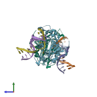 PDB entry 3qi5 coloured by chain, side view.