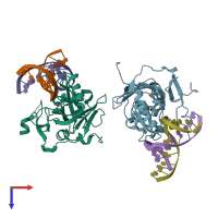 PDB entry 3qi5 coloured by chain, top view.