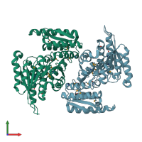 PDB entry 3qi7 coloured by chain, front view.