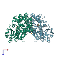 PDB entry 3qi7 coloured by chain, top view.